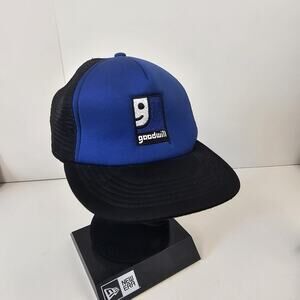 Vintage Goodwill Trucker Hat Cap Snapback Gray Blue Mesh Back Embroidered Logo